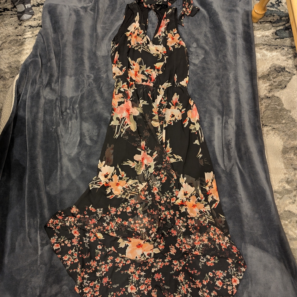 Black Halter Sundress for Wedding Guest with Sleeveless Design and High Low Hem